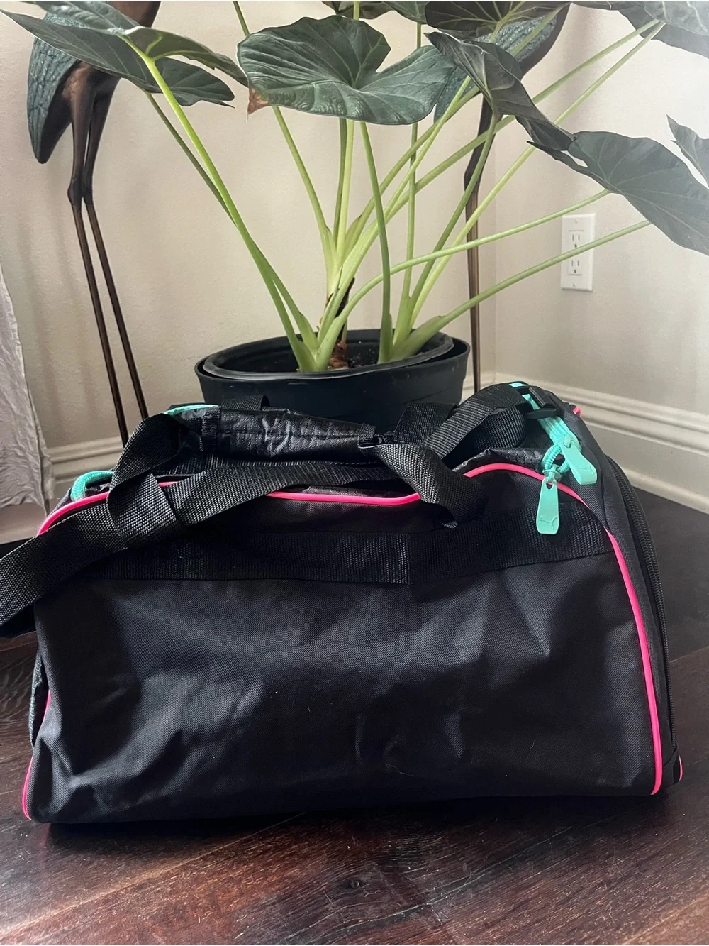 Brand New! Puma Black Duffel with Pink Piping and Teal Zipper